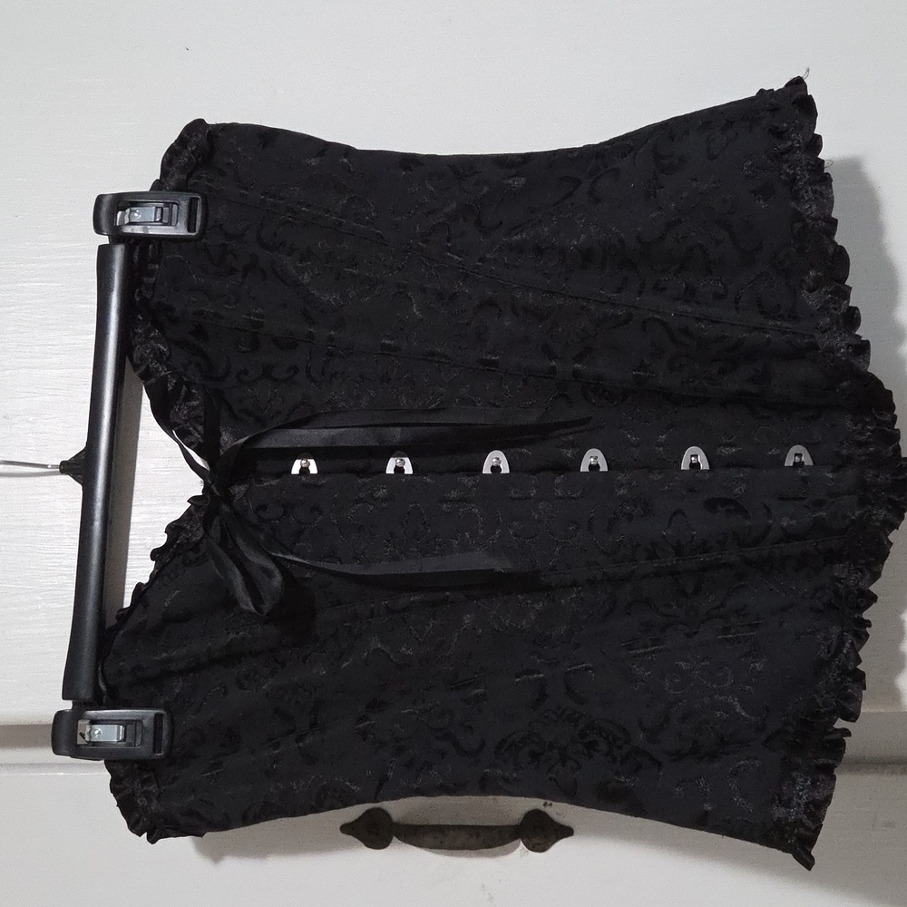 Corset Bustier Top Black Brocade Lace Up Back